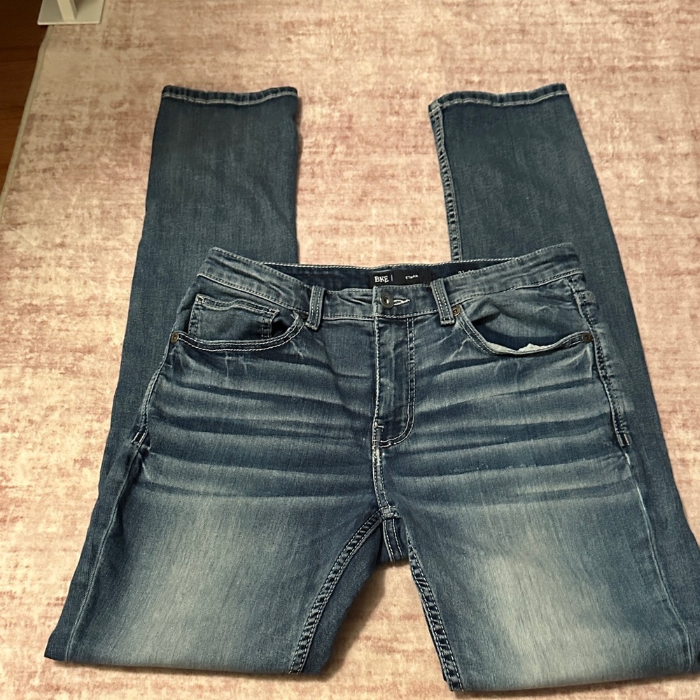 BKE Men's Slim Straight Washed Blue Jeans